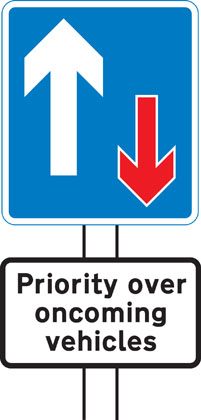 Information sign traffic priority over oncoming vehicles