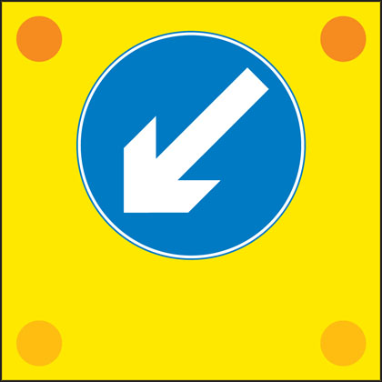 road work sign back vehicle direction arrow