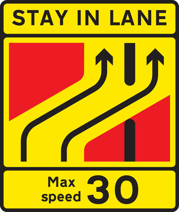 road work sign lane crossover