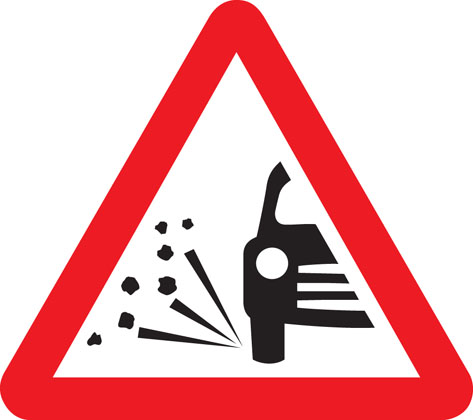 road work sign loose chippings