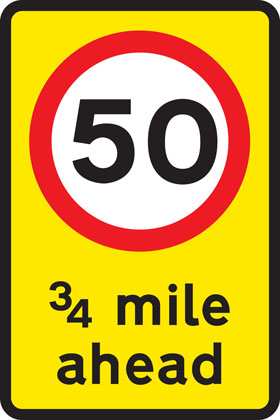 road work sign mandatory speed limit