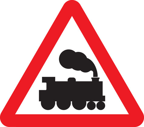 warning sign level crossing ahead without barrier