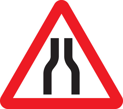 warning sign road narrow both sides