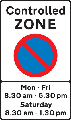 Information sign entrance controlled parking zone