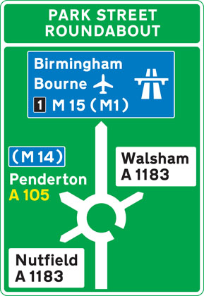 direction sign green approach junction roundabout
