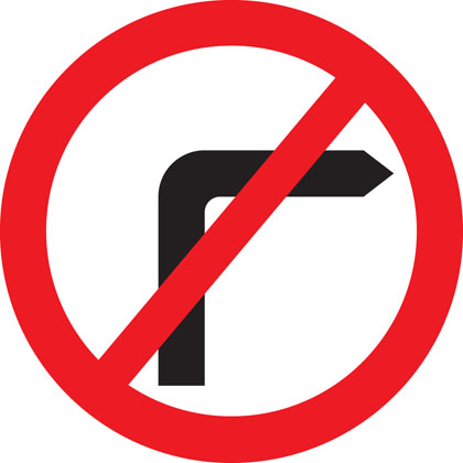 sign giving order no right turn