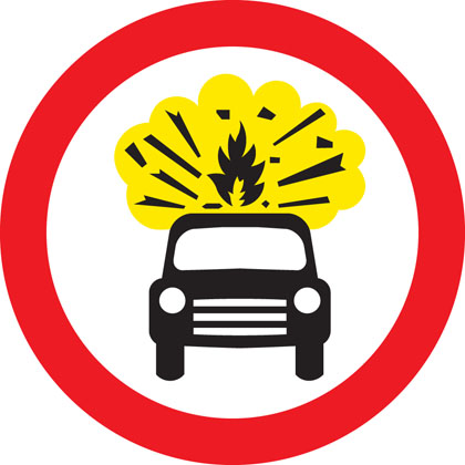 sign giving order no vehicles carry explosives