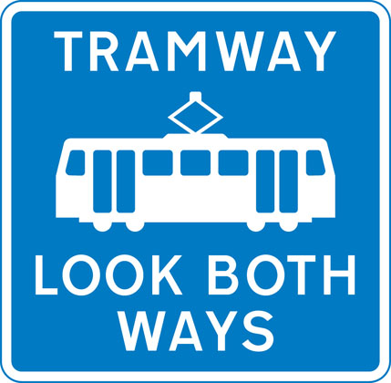 sign giving order pedestrian crossing tramway