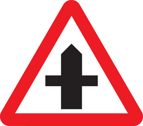 warning sign crossroads