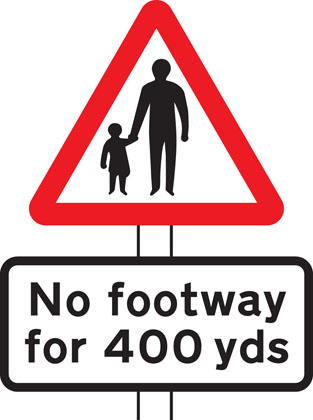 warning sign pedestrians in road ahead