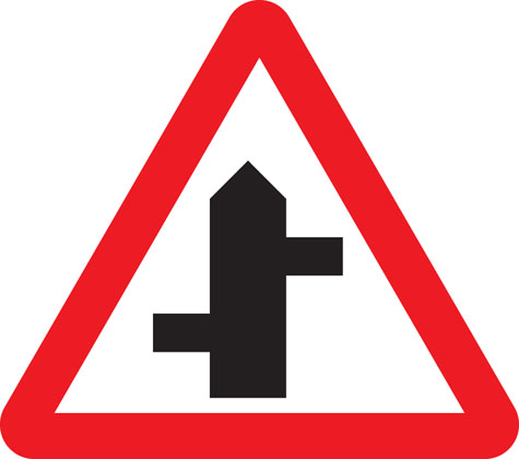 warning sign staggered junction