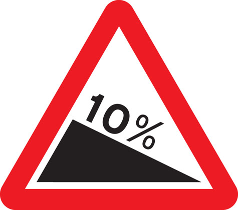 warning sign steep hill downwards