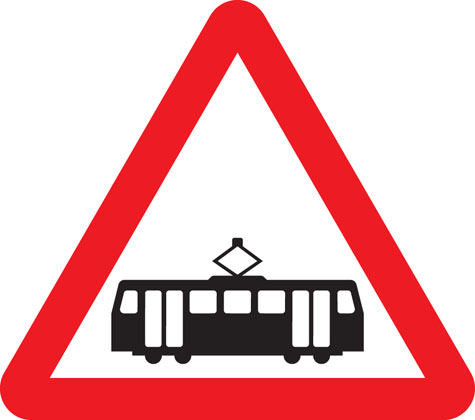 warning sign trams crossing ahead